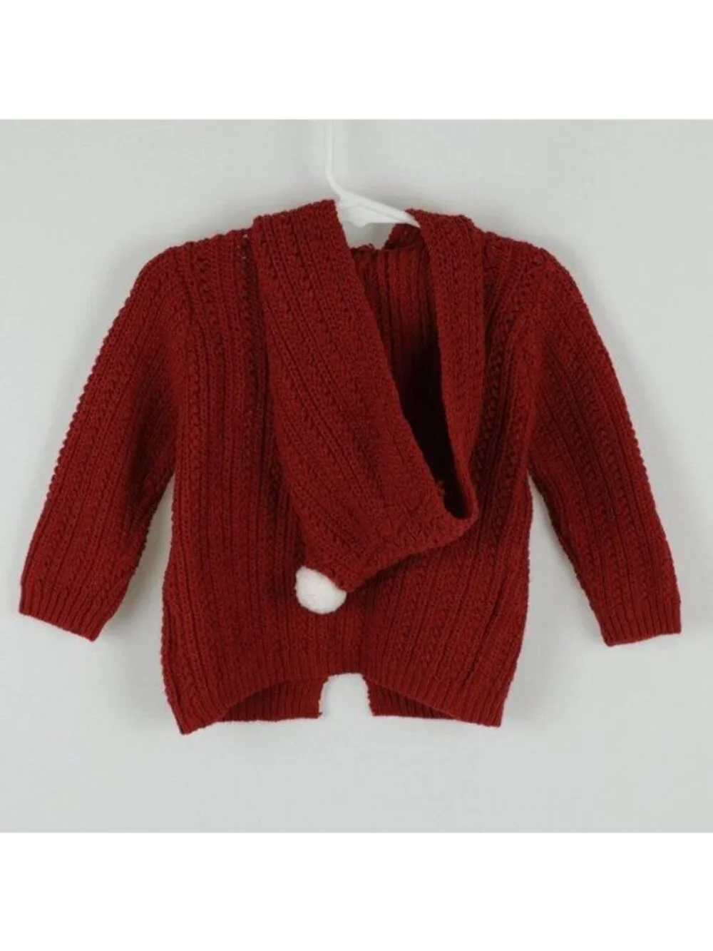 PatPat Infant Size 6-9 Months Red White Cabled Hooded Snap Up Cardigan NWT